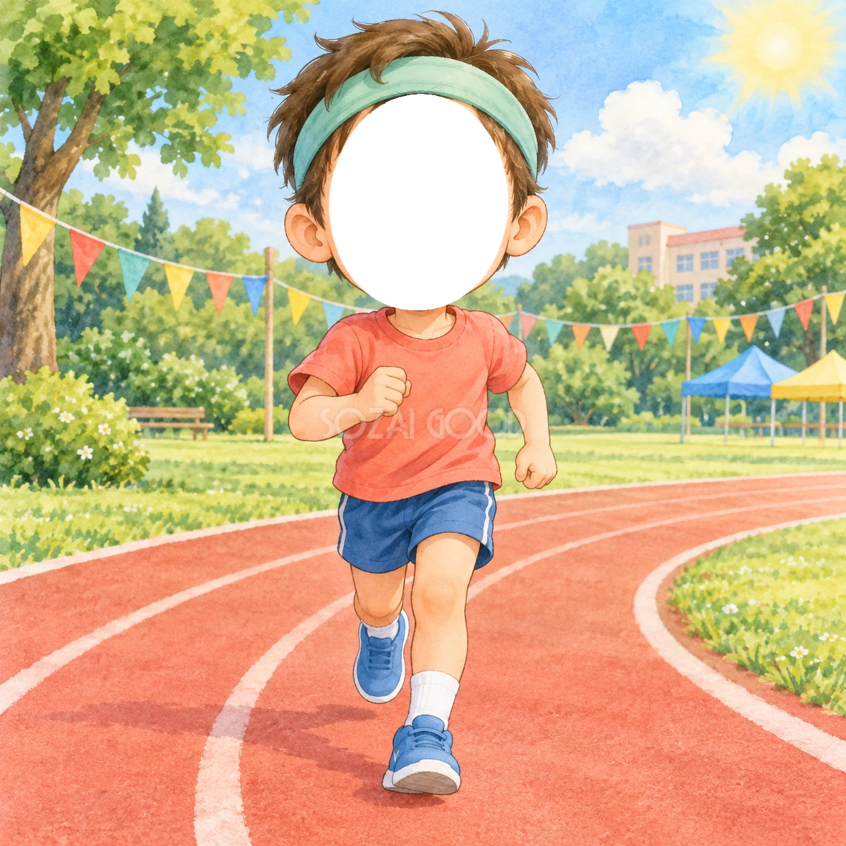 かけっこ選手に変身する写真フレーム｜子ども向けのかわいい無料イラスト 98478