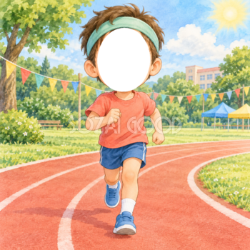 かけっこ選手に変身する写真フレーム｜子ども向けのかわいい無料イラスト 98478