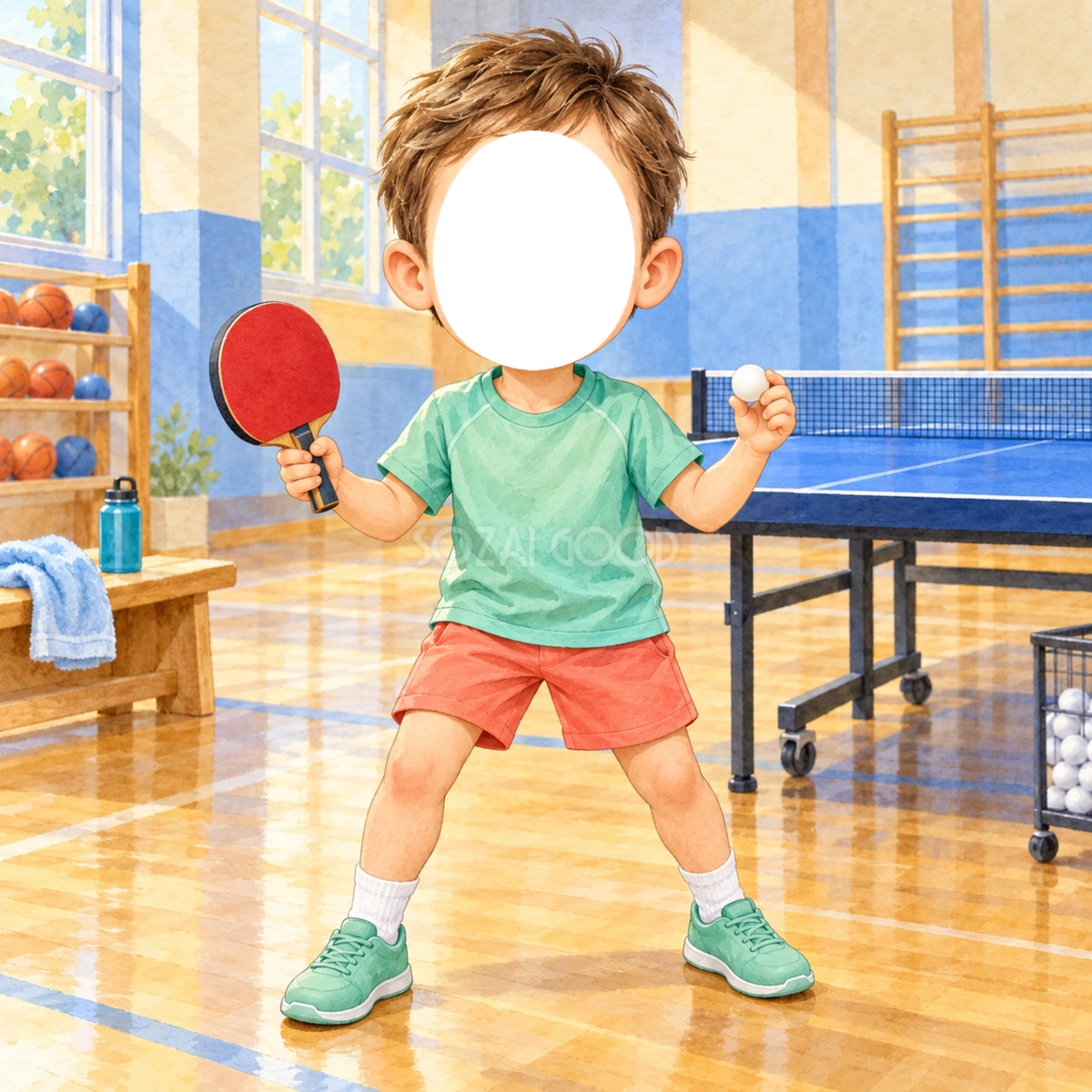 卓球選手に変身する写真フレーム|子ども向けのかわいい無料イラスト 98480