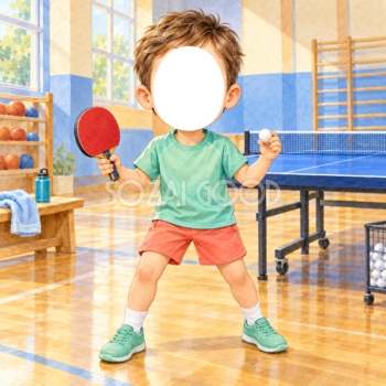 卓球選手に変身する写真フレーム｜子ども向けのかわいい無料イラスト 98480
