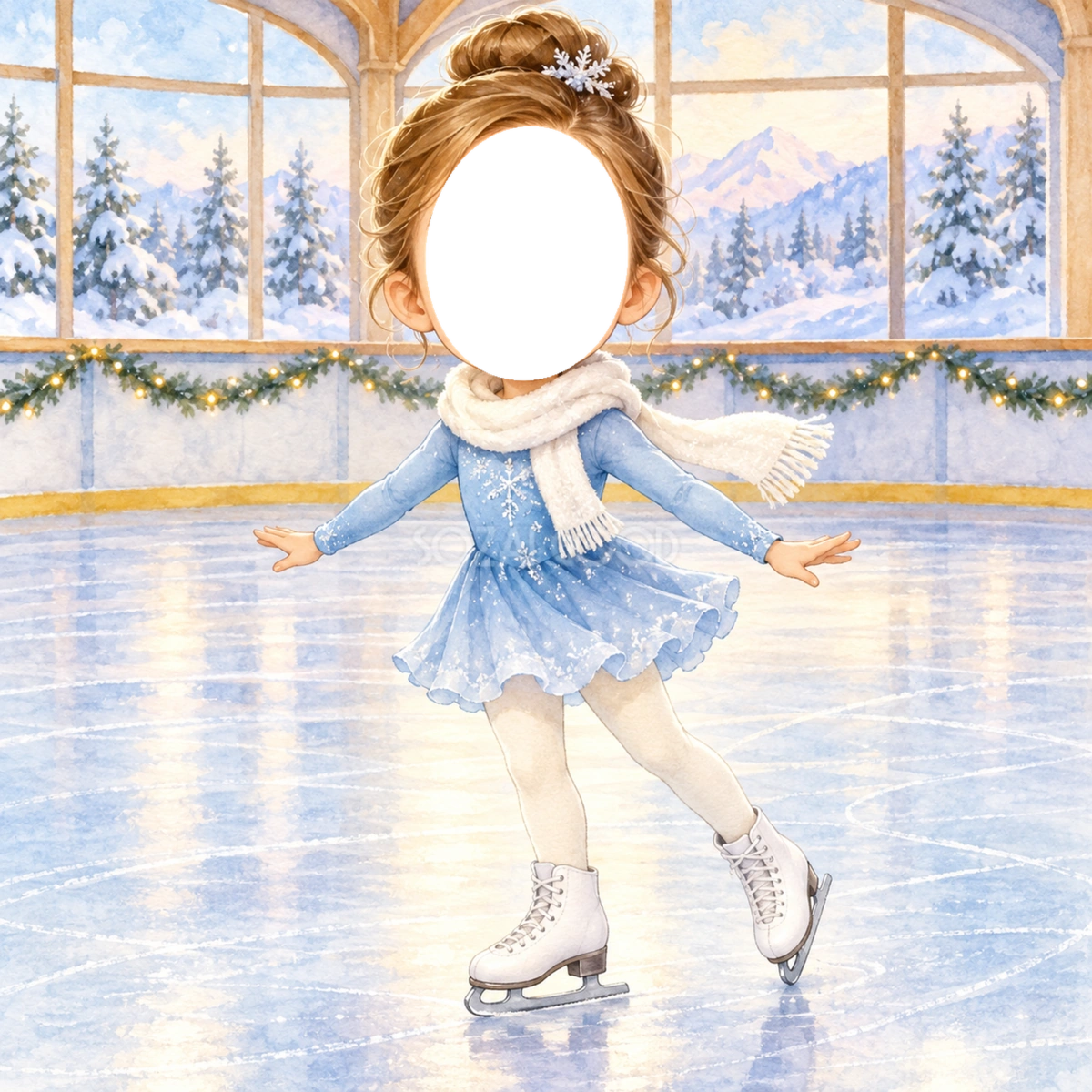 スケート選手に変身する写真フレーム｜子ども向けのかわいい無料イラスト 98481