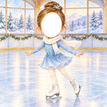 スケート選手に変身する写真フレーム｜子ども向けのかわいい無料イラスト 98481