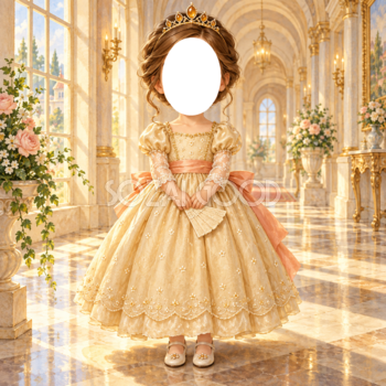 金色の宮殿のプリンセス写真フレーム｜子どもが変身できるかわいい無料イラスト 98486