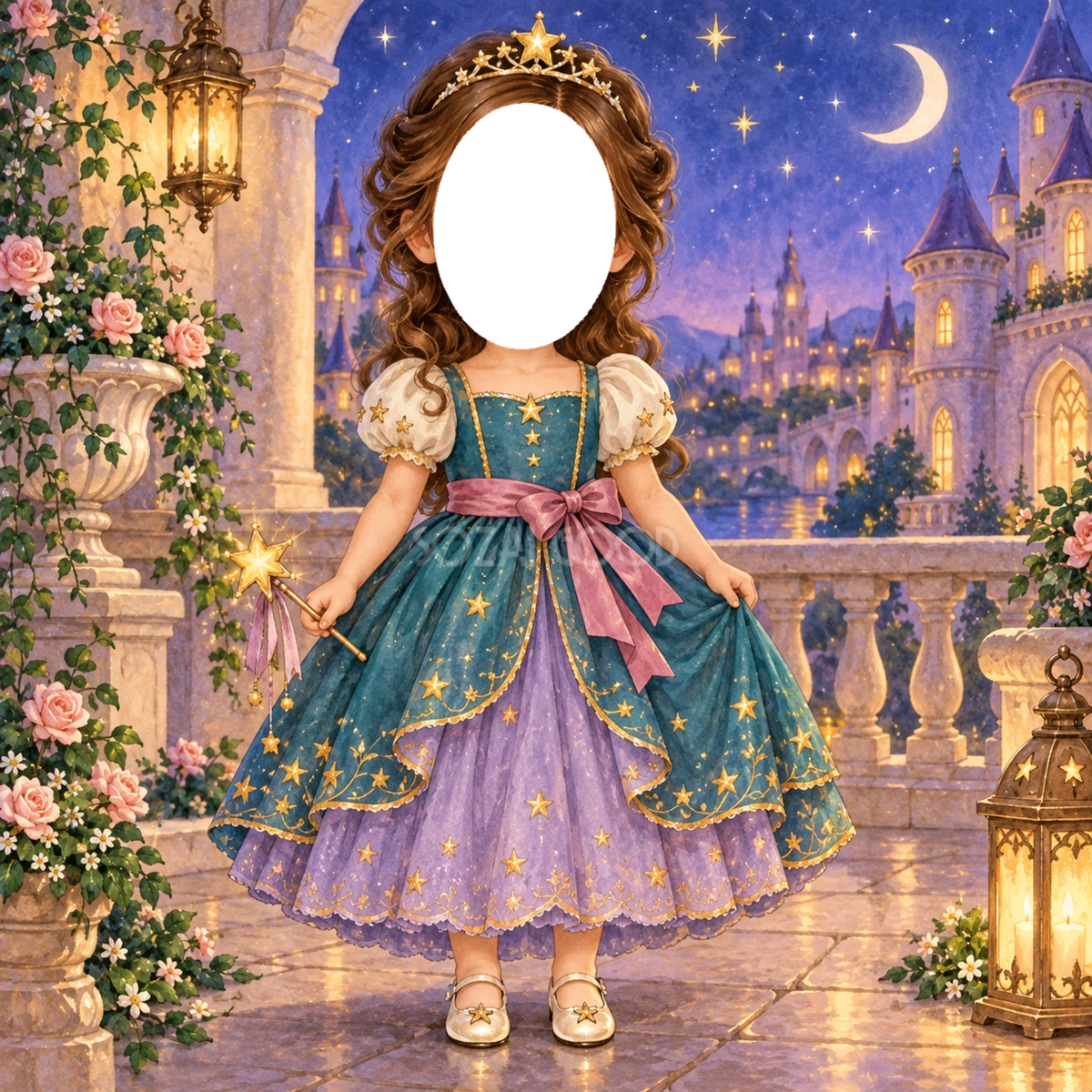 星空のプリンセス写真フレーム｜子どもが変身できるかわいい無料イラスト 98489