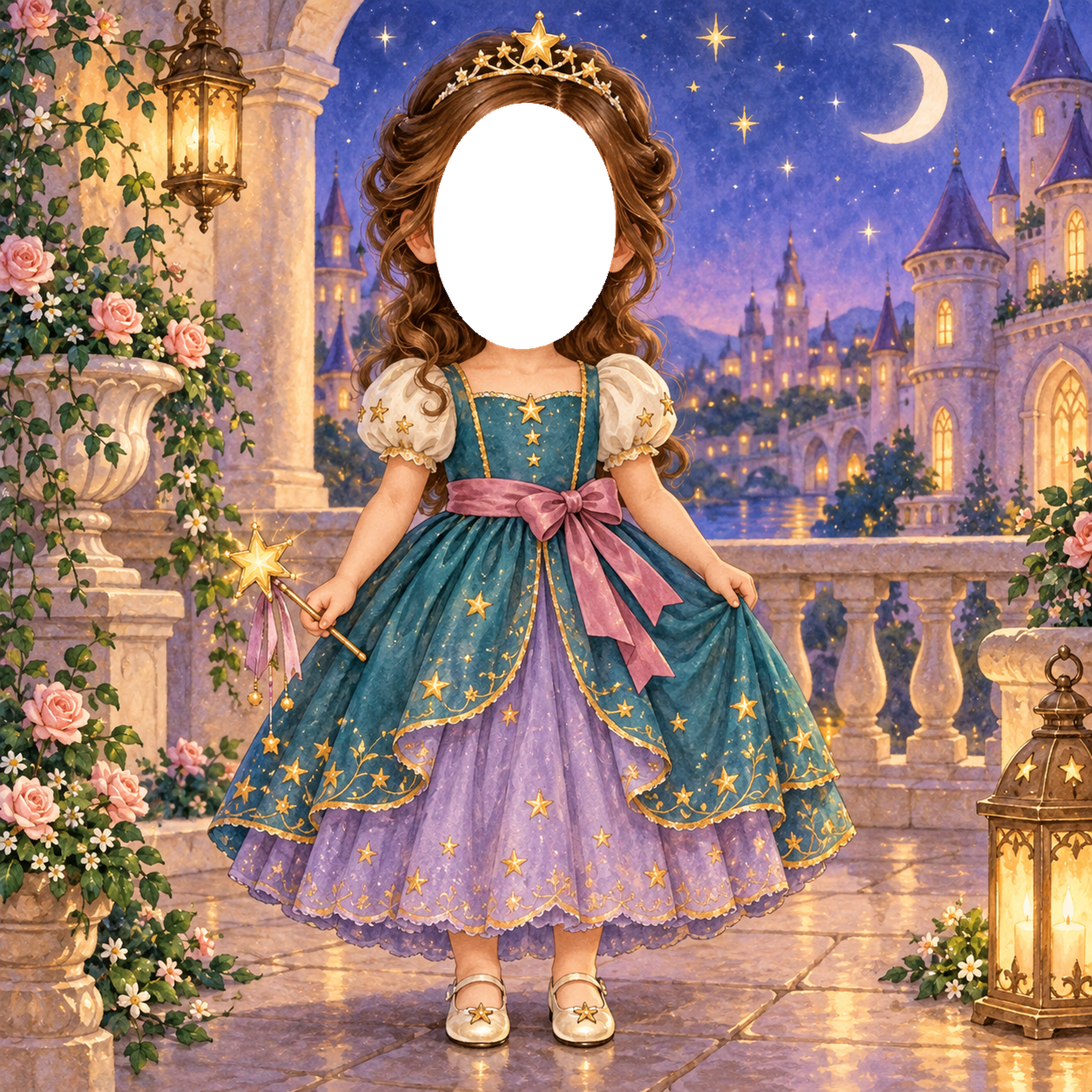 星空のプリンセス写真フレーム｜子どもが変身できるかわいい無料イラスト 98489に写真・文字を入れる