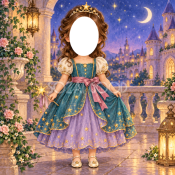 星空のプリンセス写真フレーム｜子どもが変身できるかわいい無料イラスト 98489