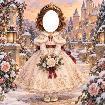 冬のお庭のプリンセス写真フレーム｜子どもが変身できるかわいい無料イラスト 98490