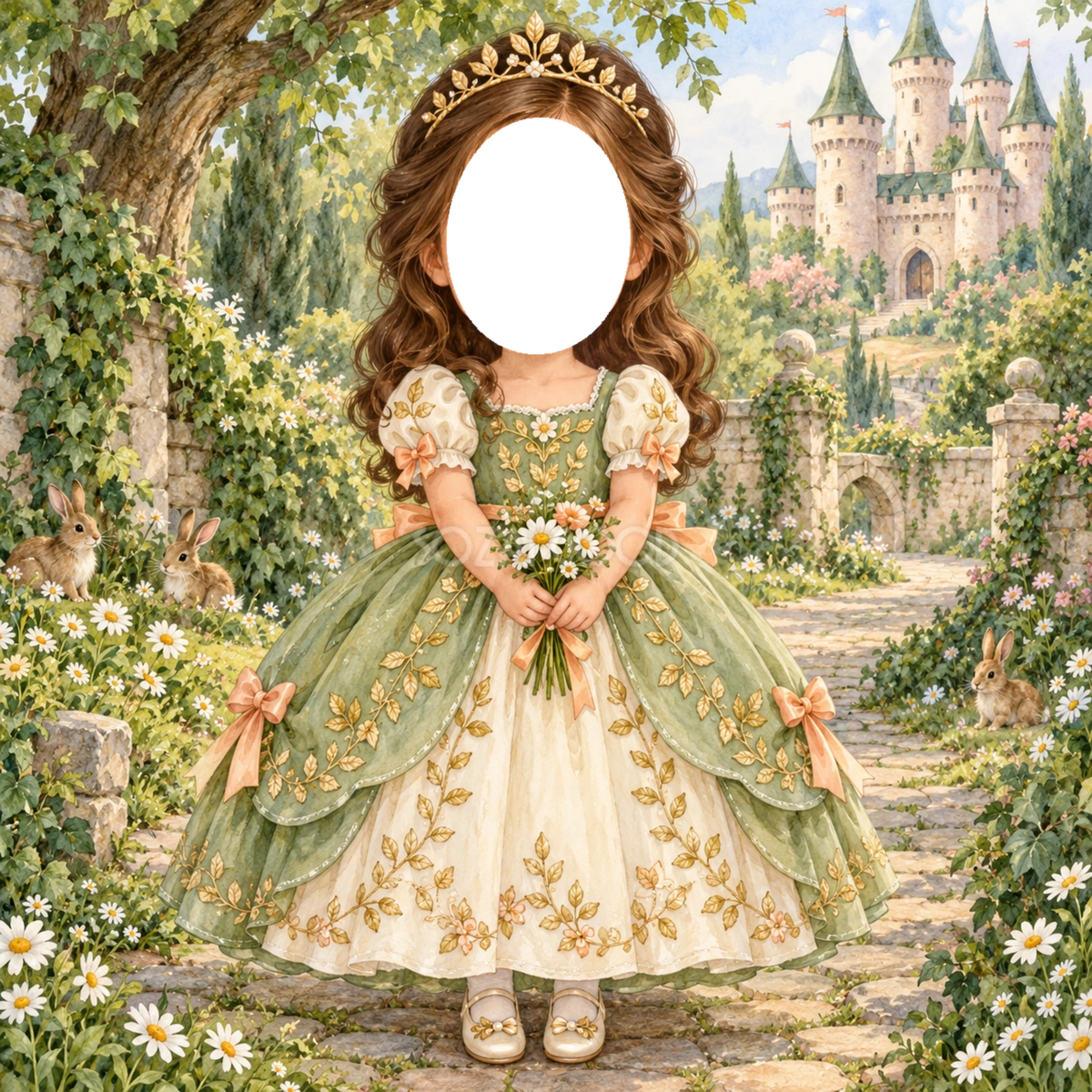 森のお城のプリンセス写真フレーム|子どもが変身できるかわいい無料イラスト 98493