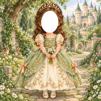 森のお城のプリンセス写真フレーム｜子どもが変身できるかわいい無料イラスト 98493