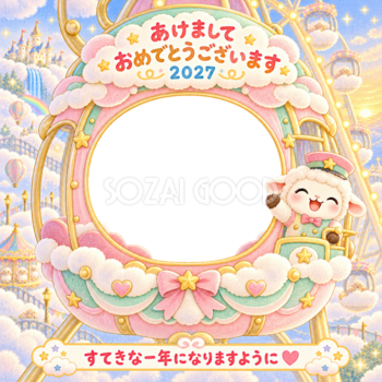 雲の観覧車の写真年賀状｜2027未年・かわいい羊の無料イラスト 98509