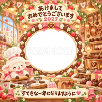 チョコレートの工房の写真年賀状｜2027未年・かわいい羊の無料イラスト 98528