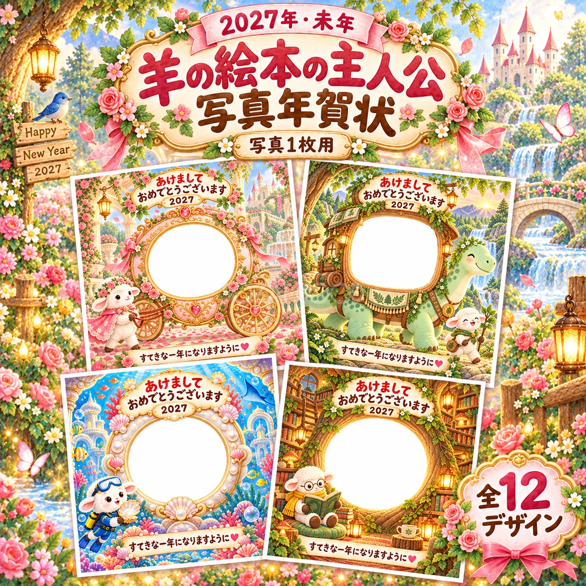 羊の絵本の主人公写真年賀状12選|2027未年・子ども向けのかわいい無料イラスト 98534