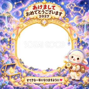 銀河の宝探しの写真年賀状｜2027未年・かわいい羊の無料イラスト 98556