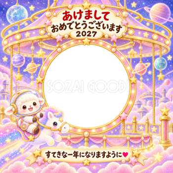 惑星のメリーゴーラウンドの写真年賀状｜2027未年・かわいい羊の無料イラスト 98558