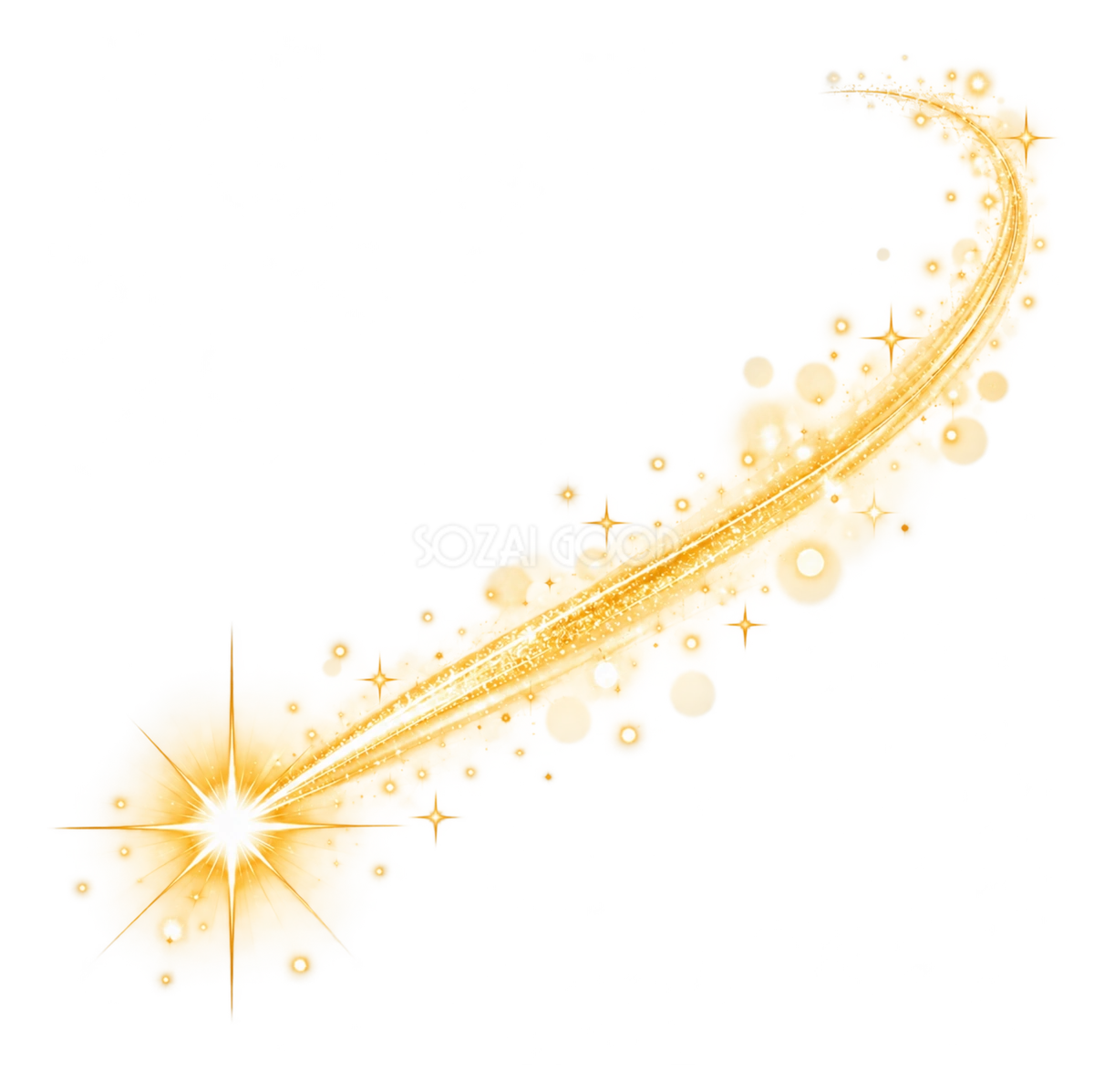 柔らかな光の粒と金色の流れ星