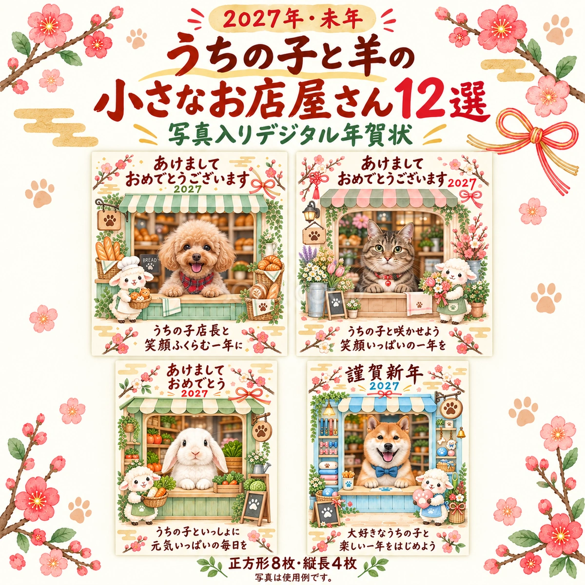 羊とお店屋さんのペット写真年賀状12選