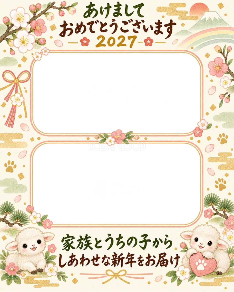 縦長の家族とうちの子二枚の家族とペット写真年賀状 縦長の家族とうちの子二枚の家族とペット写真年賀状