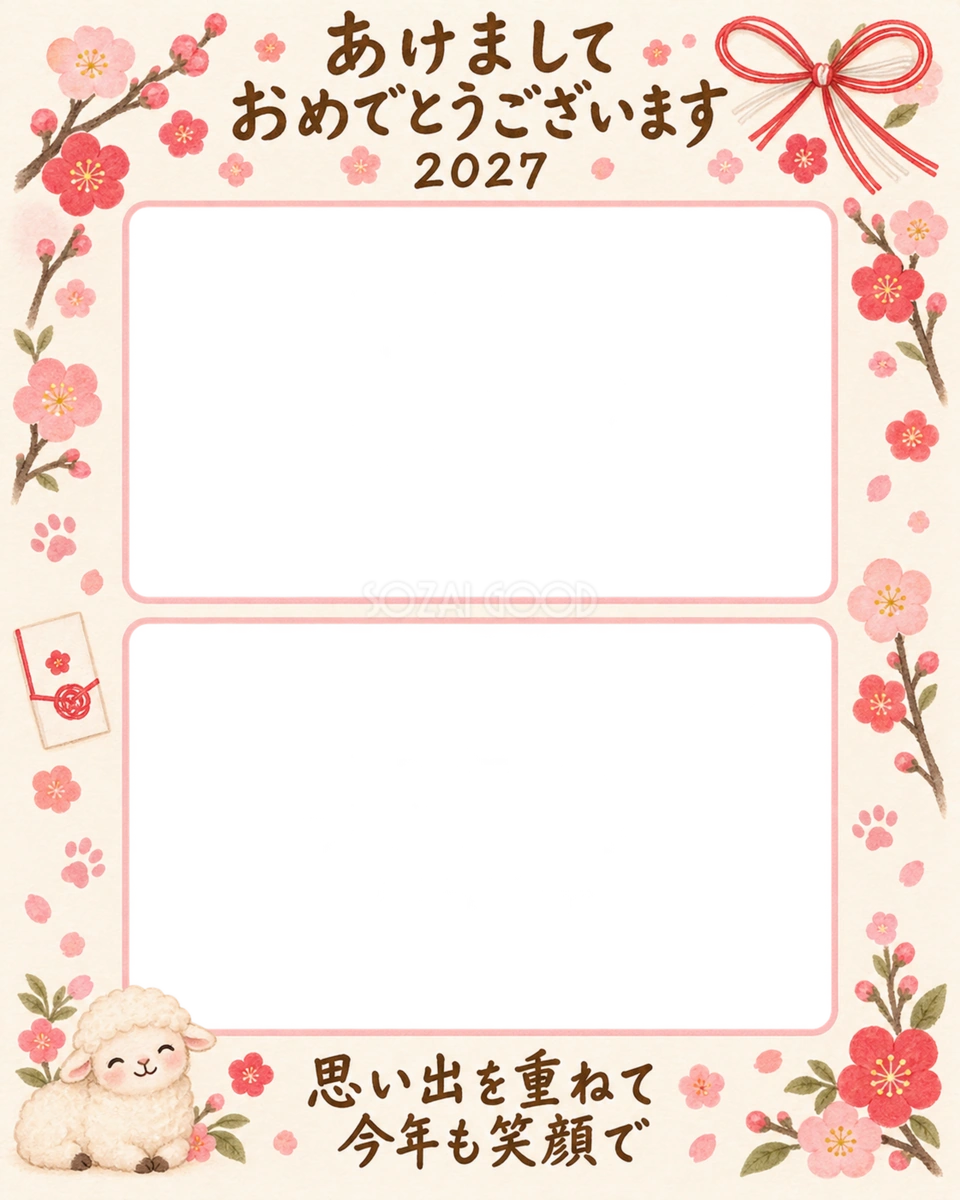 縦長の思い出二枚のペット写真年賀状 縦長の思い出二枚のペット写真年賀状