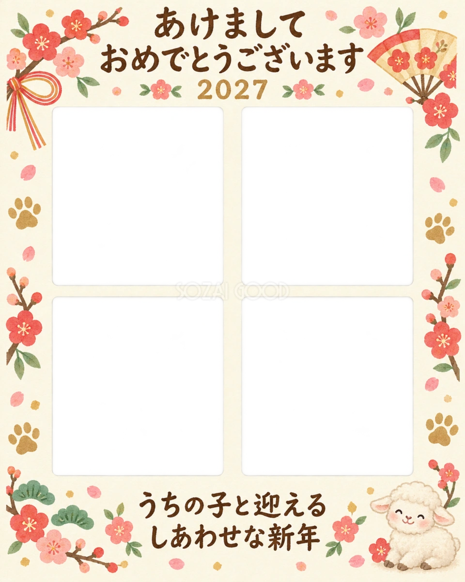 縦長のお正月アルバムのペット写真年賀状 縦長のお正月アルバムのペット写真年賀状