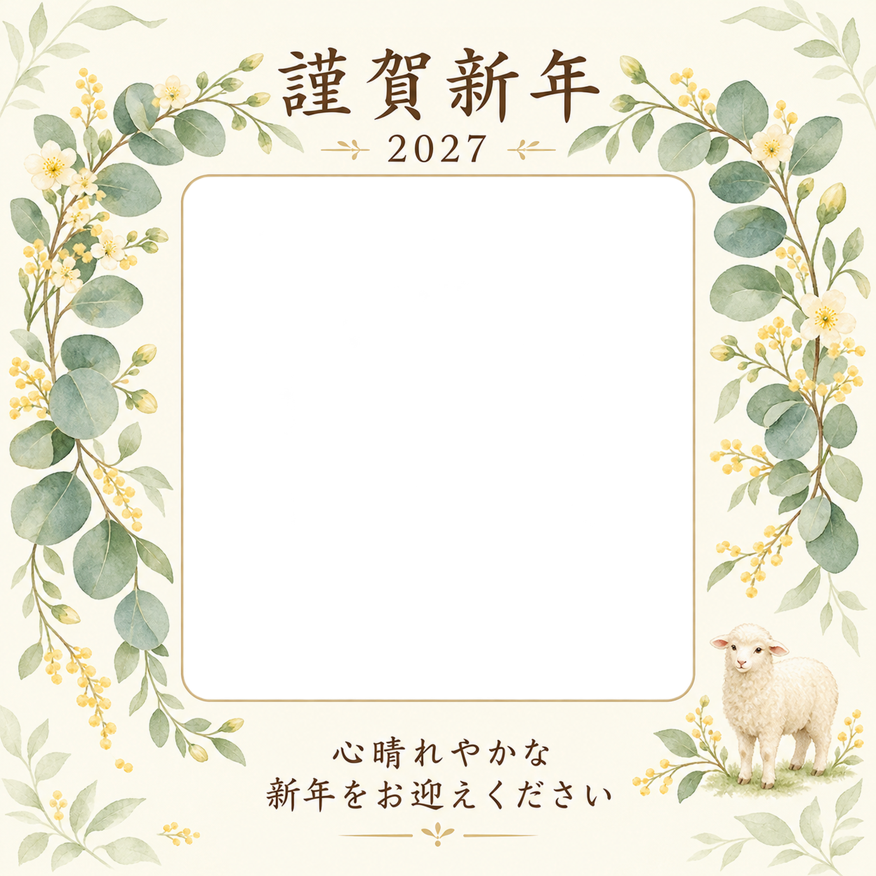 葉のアーチと庭の写真年賀状｜無料イラスト素材 98870に写真・文字を入れる