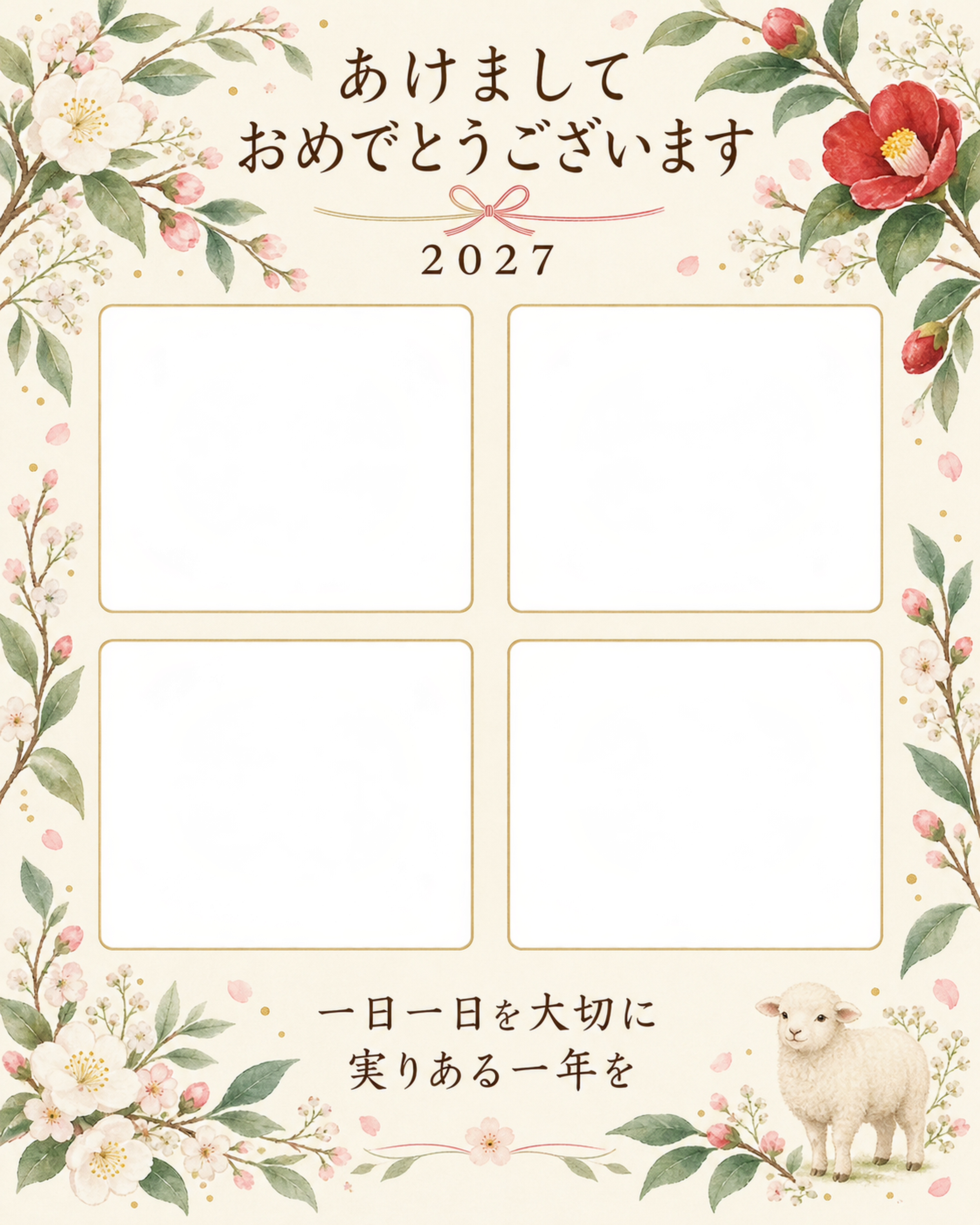 草花と四季の写真年賀状｜無料イラスト素材 98878に写真・文字を入れる
