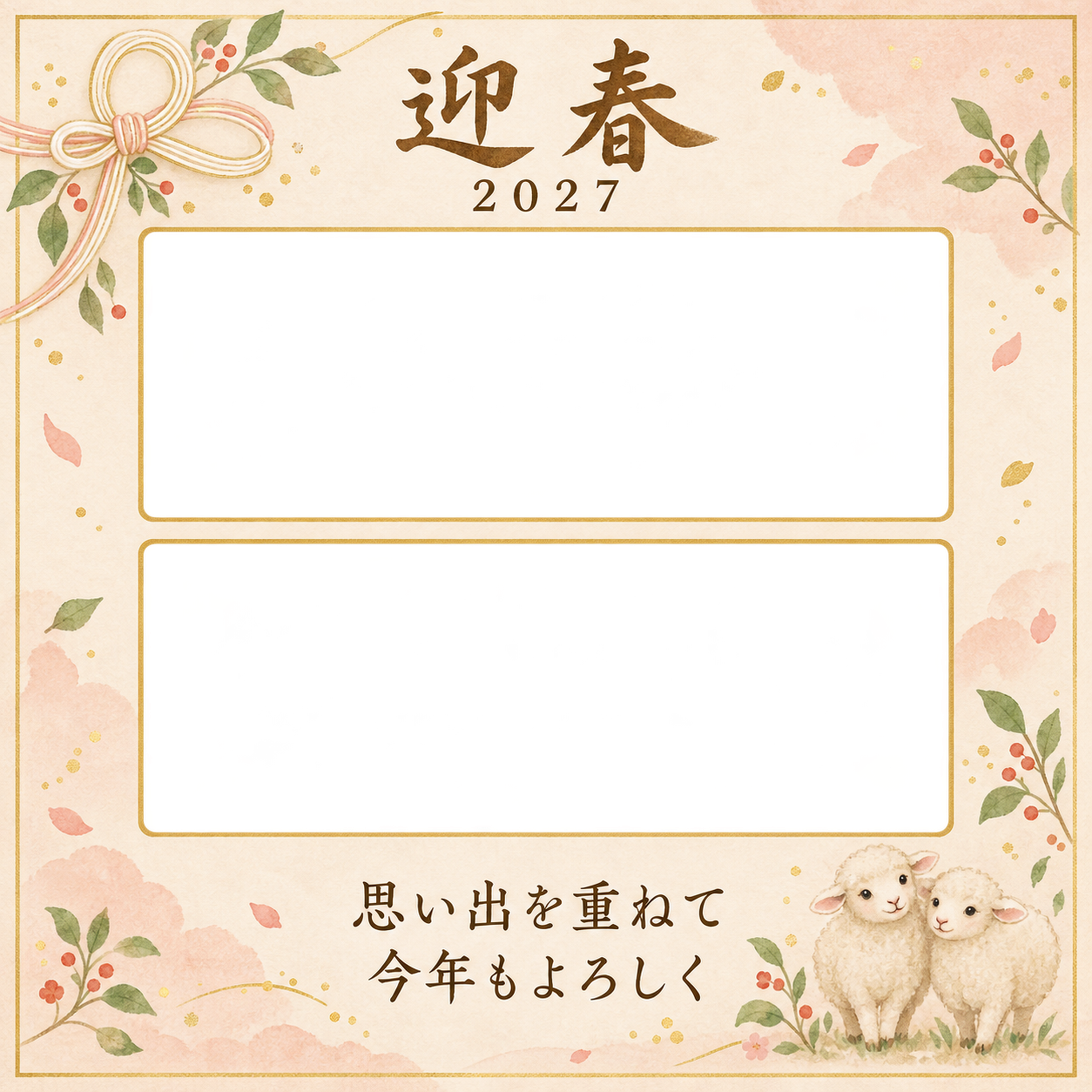 ふたりの思い出を並べる写真年賀状｜大人の無料イラスト素材 98887に写真・文字を入れる
