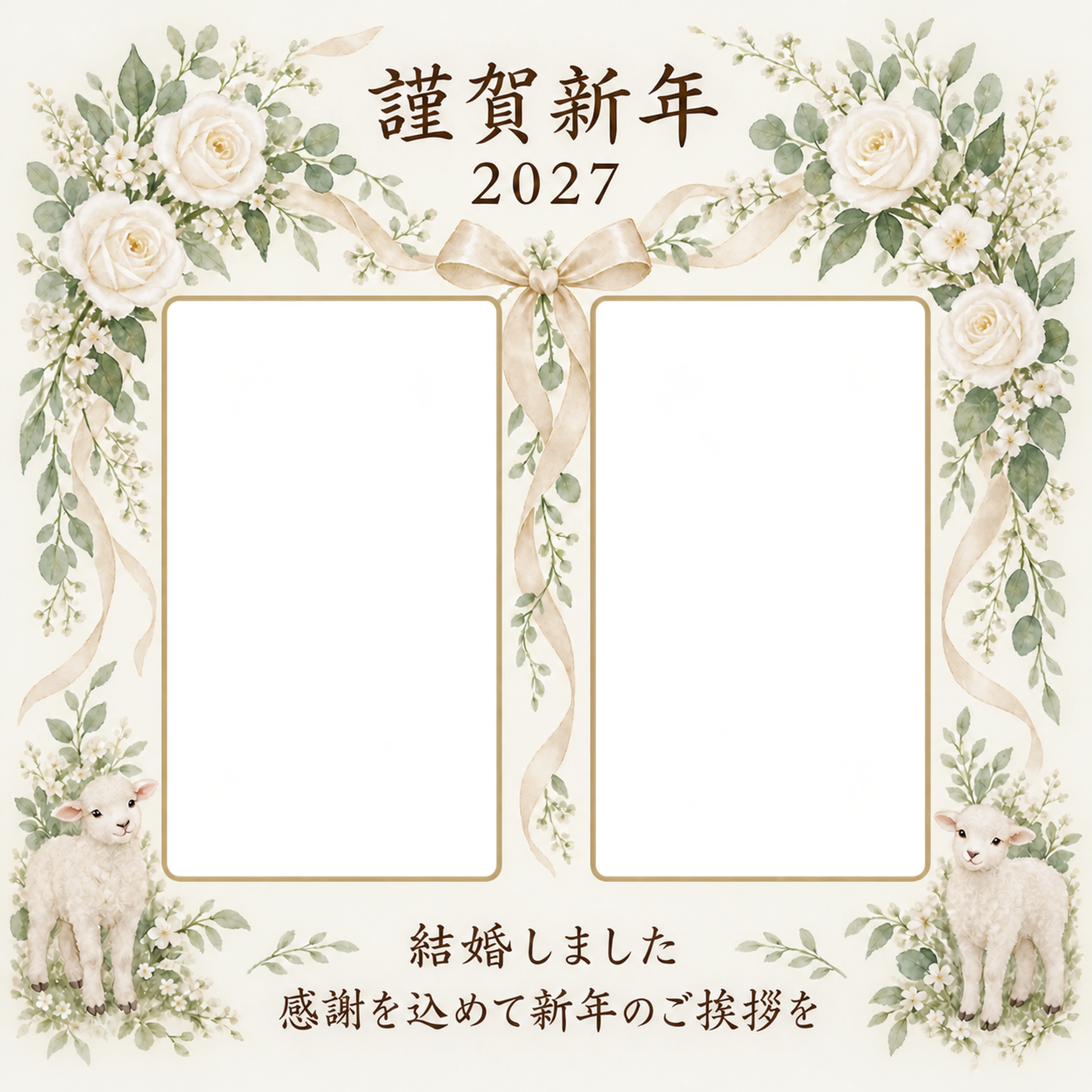 花のアーチとふたりの近況写真年賀状｜大人の無料イラスト素材 98898に写真・文字を入れる