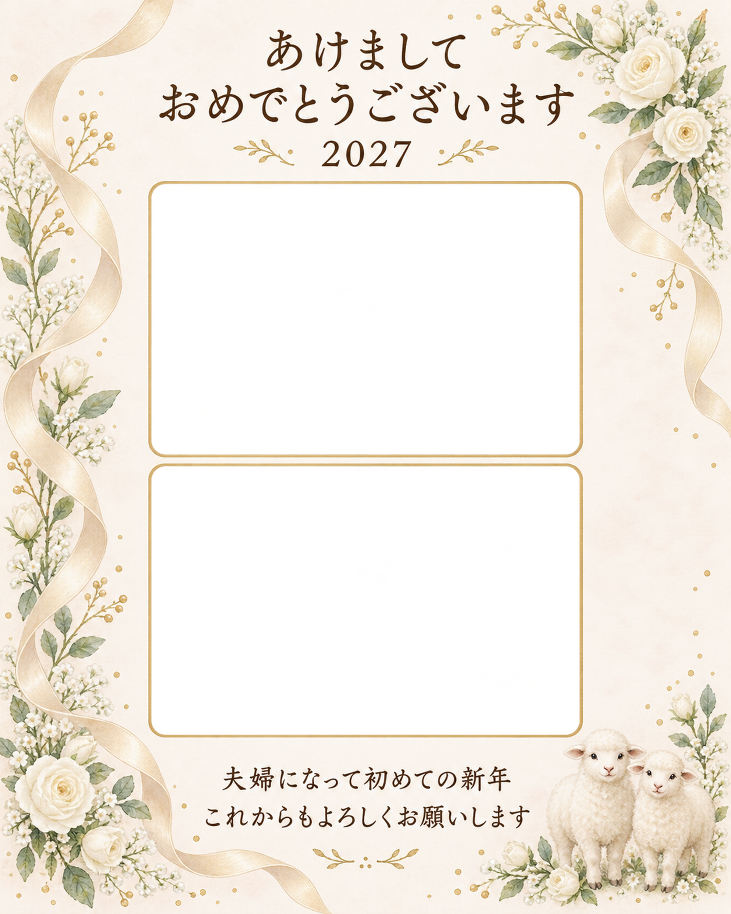 式と日常のふたりの写真年賀状｜大人の無料イラスト素材 98902に写真・文字を入れる