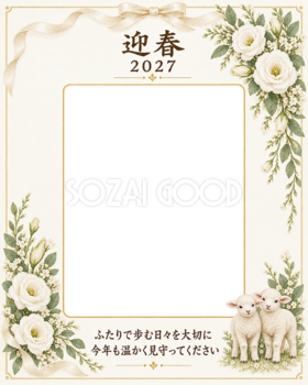 白い花と祝福の縦写真年賀状｜大人の無料イラスト素材 98903