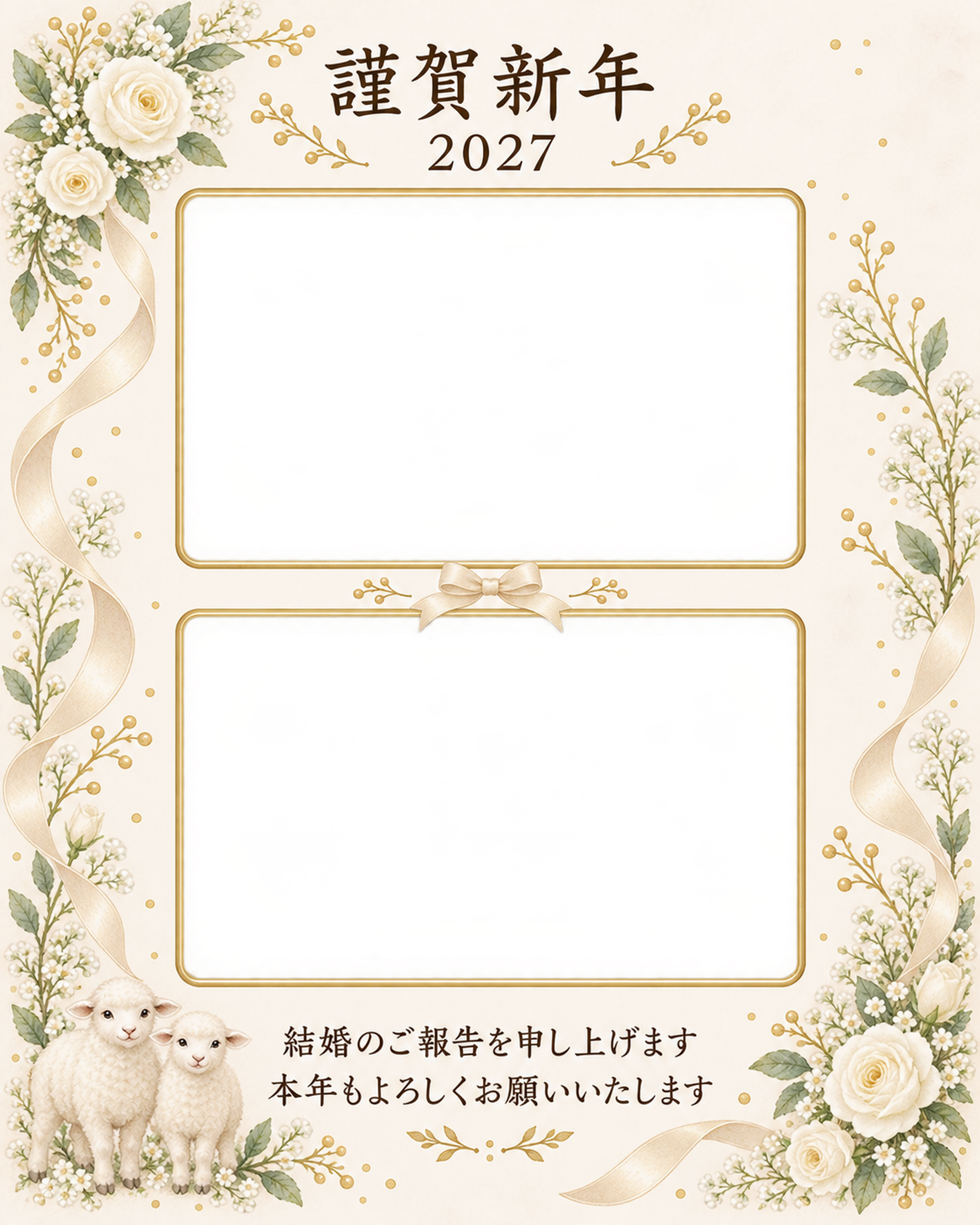 結婚と新年の二枚の写真年賀状｜大人の無料イラスト素材 98904に写真・文字を入れる