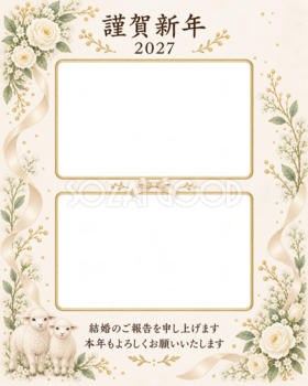 結婚と新年の二枚の写真年賀状｜大人の無料イラスト素材 98904
