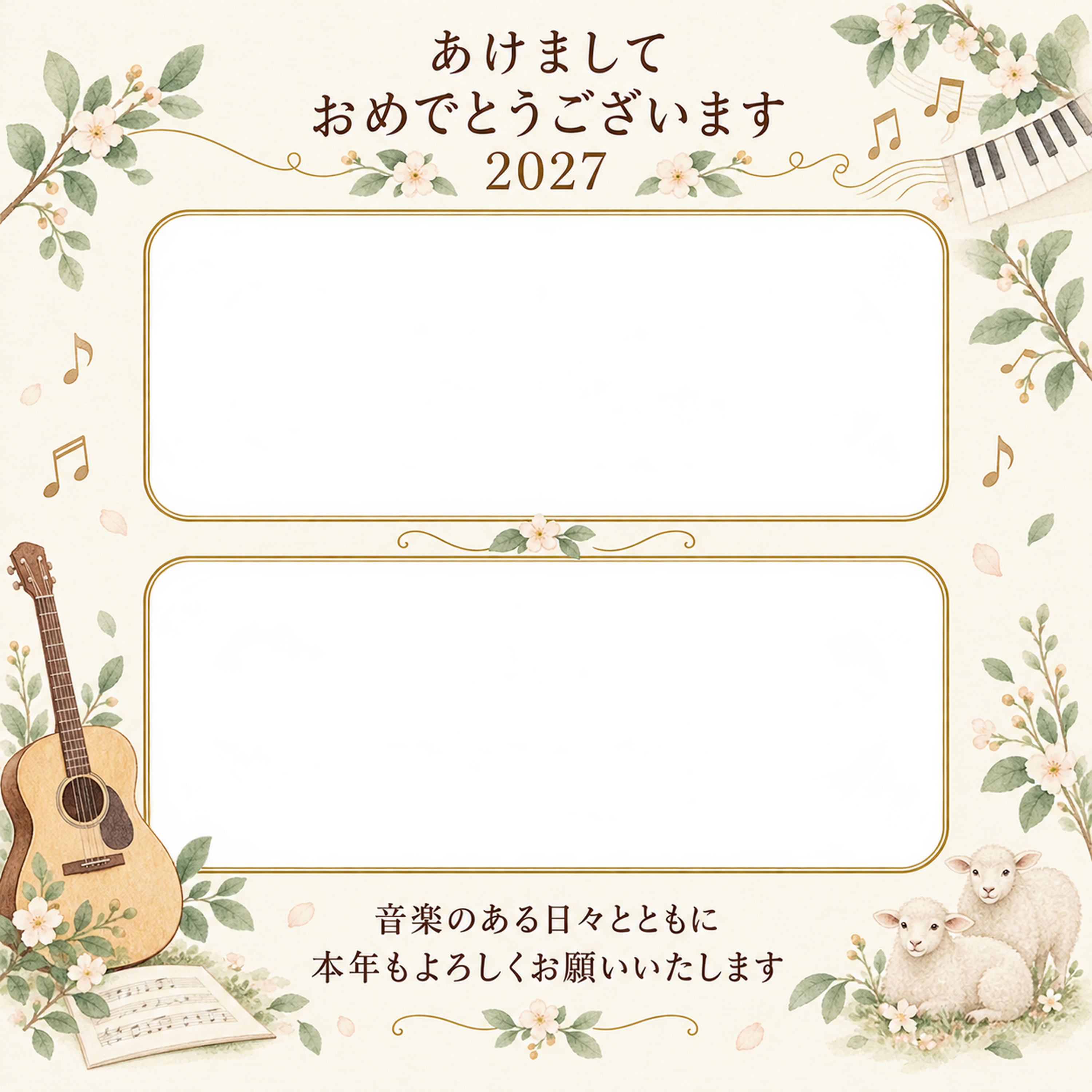 音楽と心はずむ毎日の写真年賀状｜大人の無料イラスト素材 98935に写真・文字を入れる