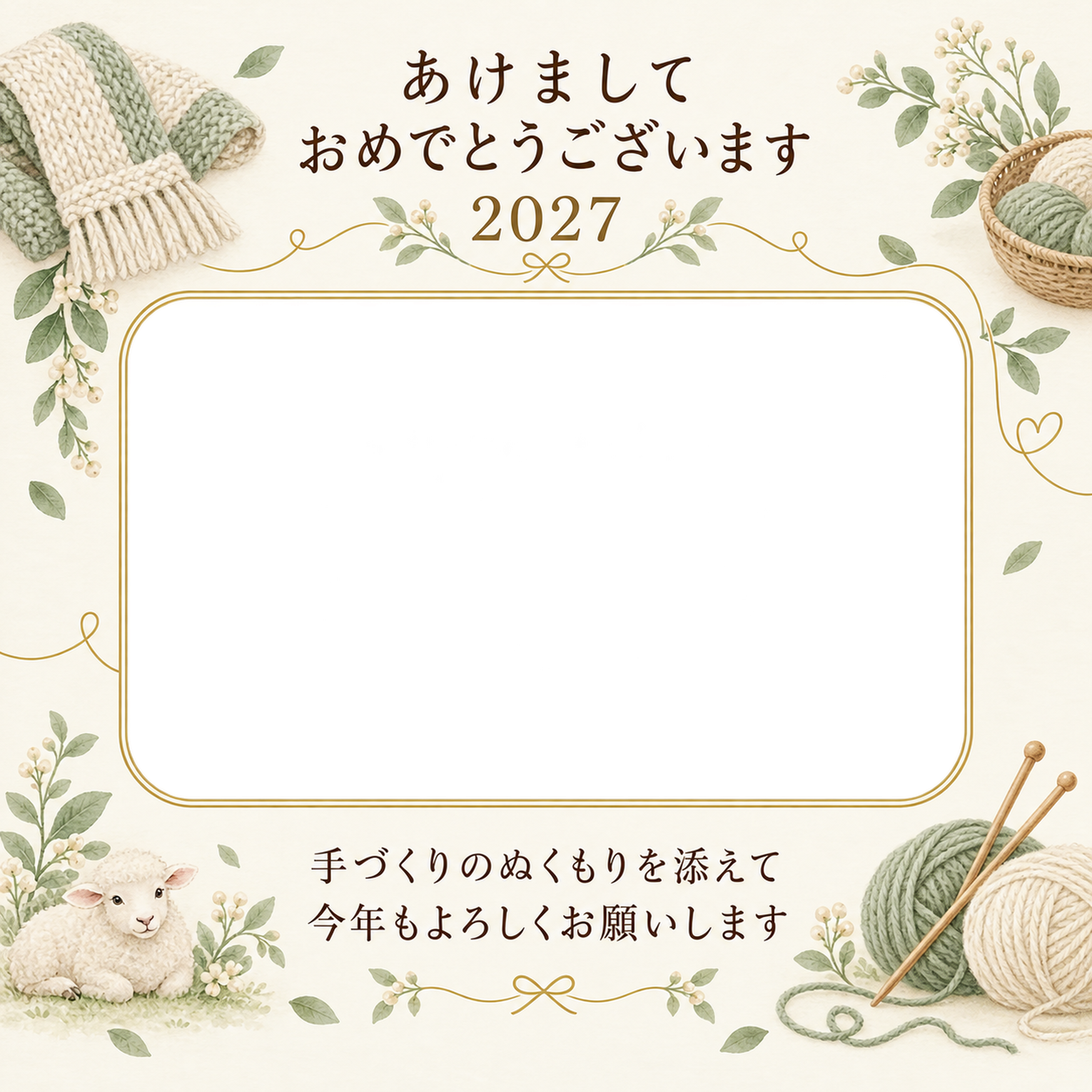 編み物とあたたかな時間の写真年賀状｜大人の無料イラスト素材 98936に写真・文字を入れる