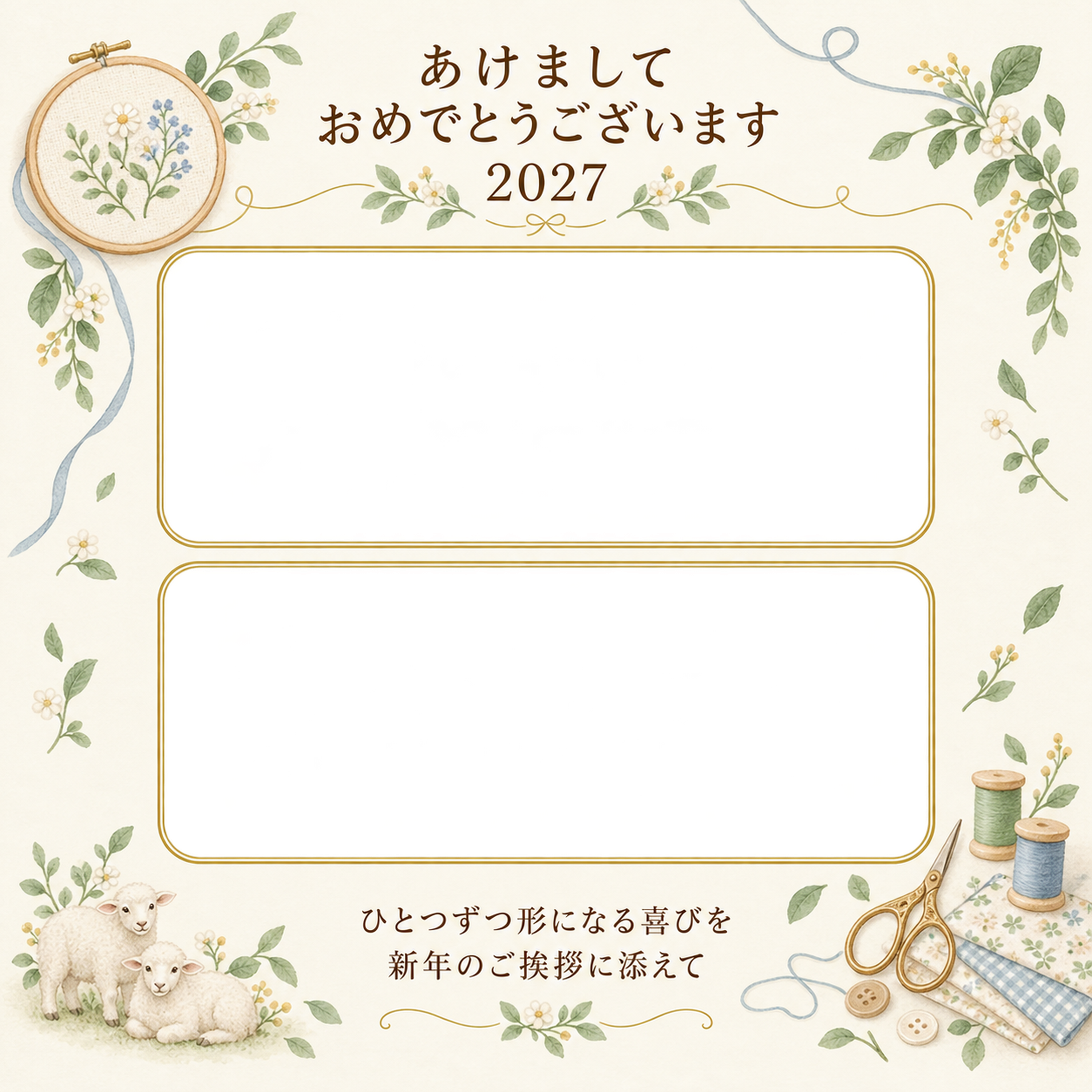 手仕事と小さな作品の写真年賀状｜大人の無料イラスト素材 98939に写真・文字を入れる