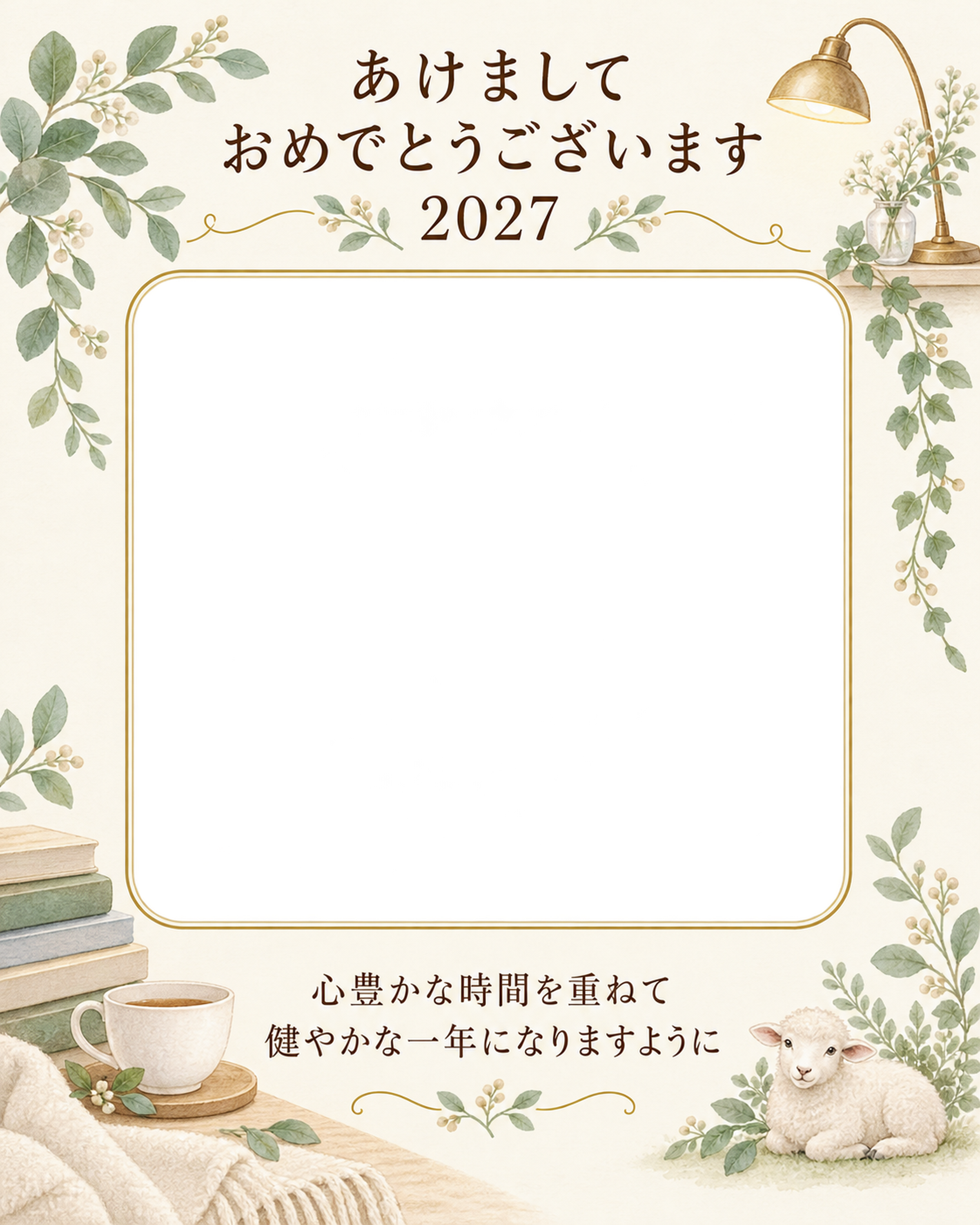 読書とくつろぎの時間の写真年賀状｜大人の無料イラスト素材 98940に写真・文字を入れる