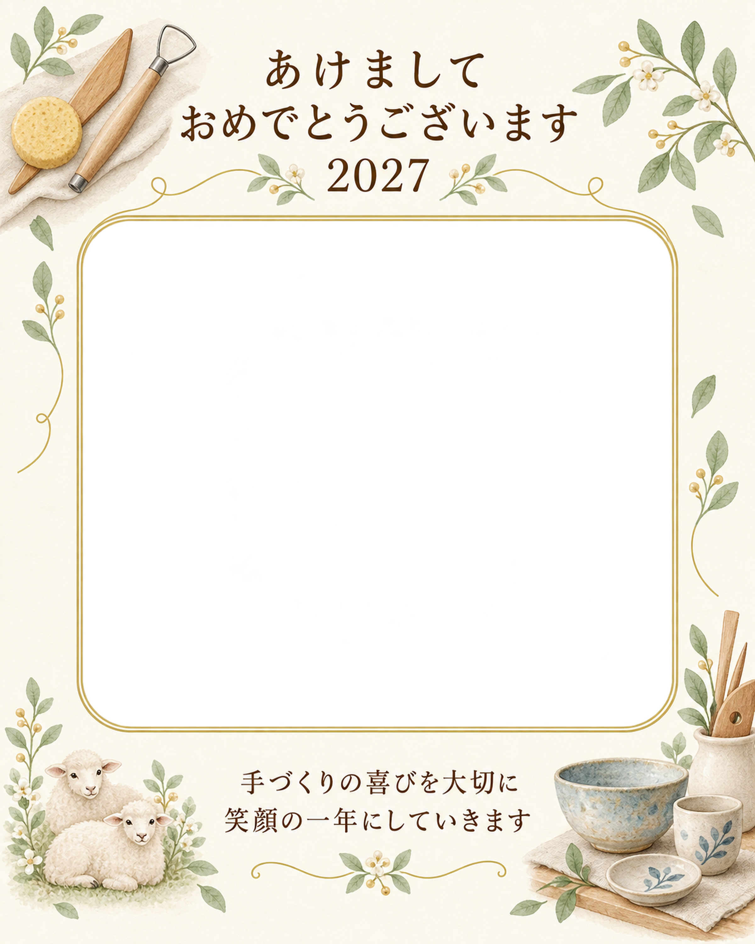 陶芸と手づくりの器の写真年賀状｜大人の無料イラスト素材 98942に写真・文字を入れる