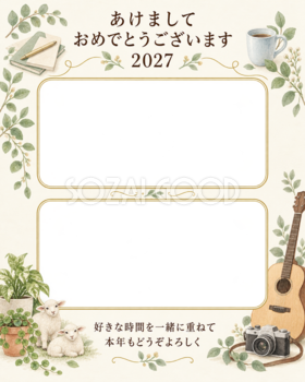 ふたりで楽しむ趣味の時間の写真年賀状｜大人の無料イラスト素材 98943