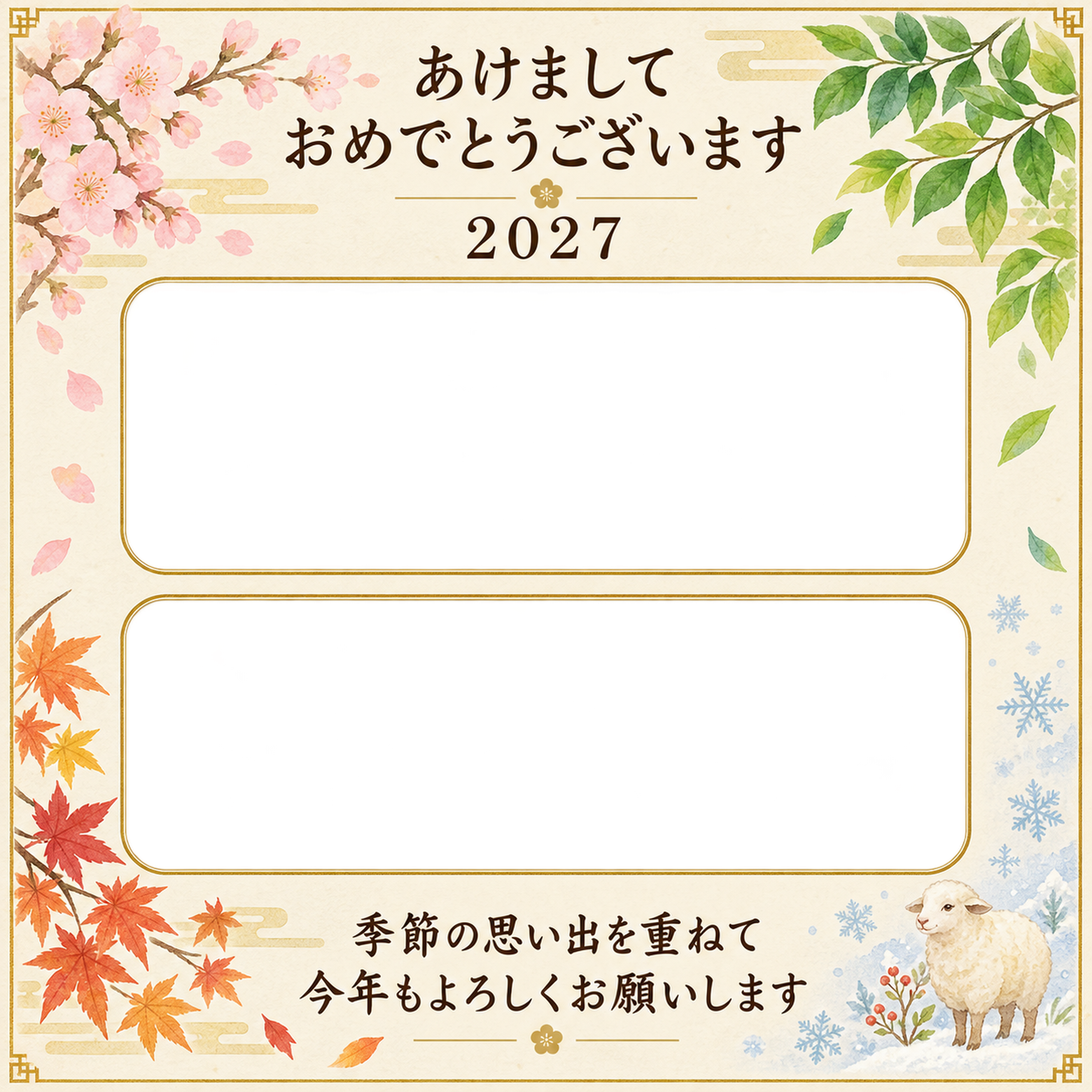四季を重ねる二枚の写真年賀状｜大人の無料イラスト素材 98945に写真・文字を入れる