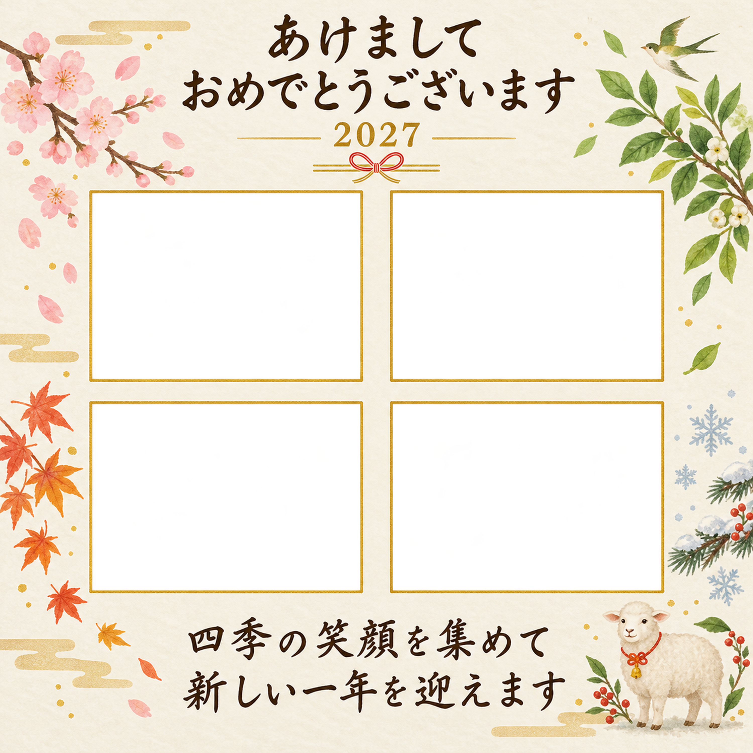 四季のアルバムの写真年賀状｜大人の無料イラスト素材 98946に写真・文字を入れる