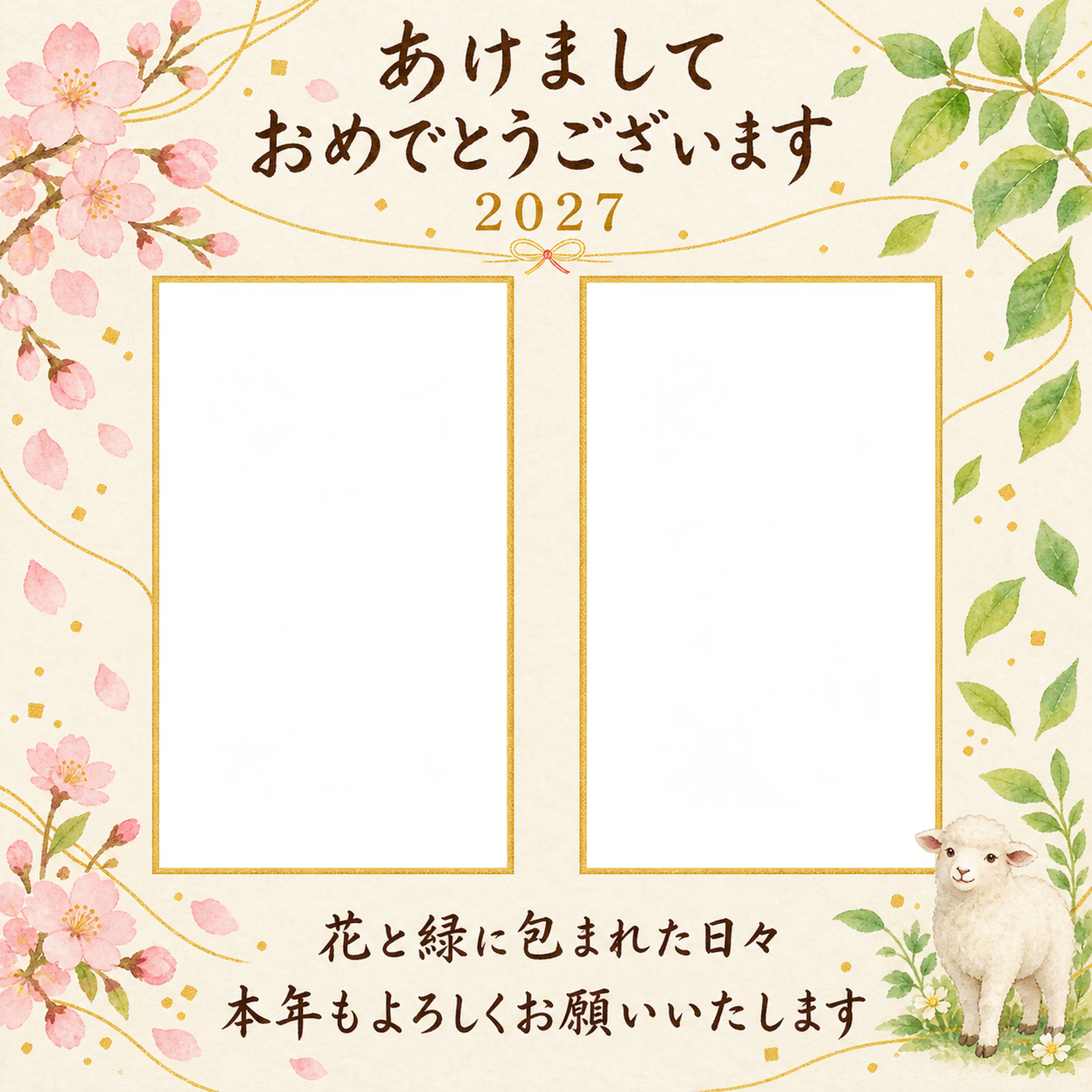 花と緑の春夏だよりの写真年賀状｜大人の無料イラスト素材 98947に写真・文字を入れる
