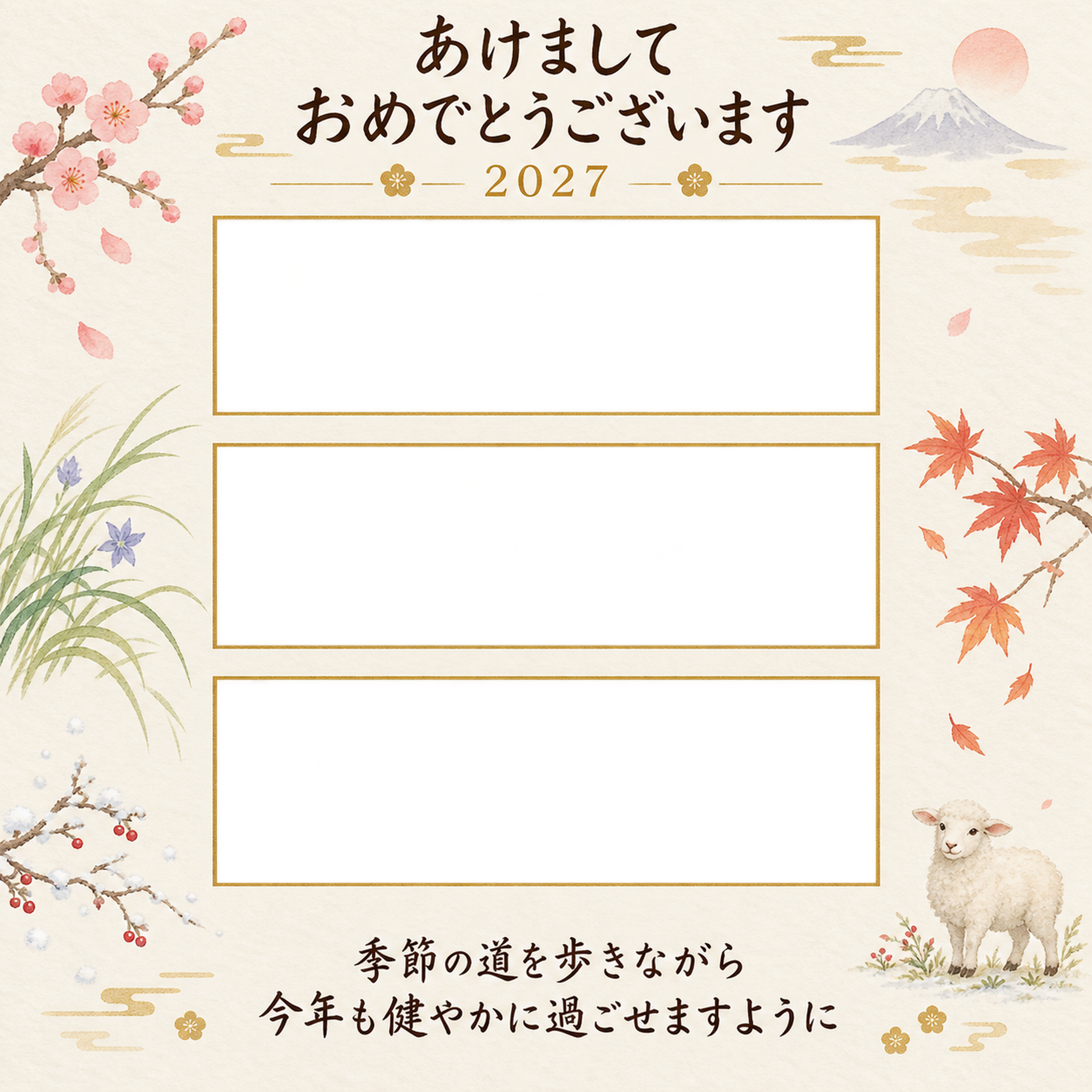 散歩道の思い出の写真年賀状｜大人の無料イラスト素材 98951に写真・文字を入れる