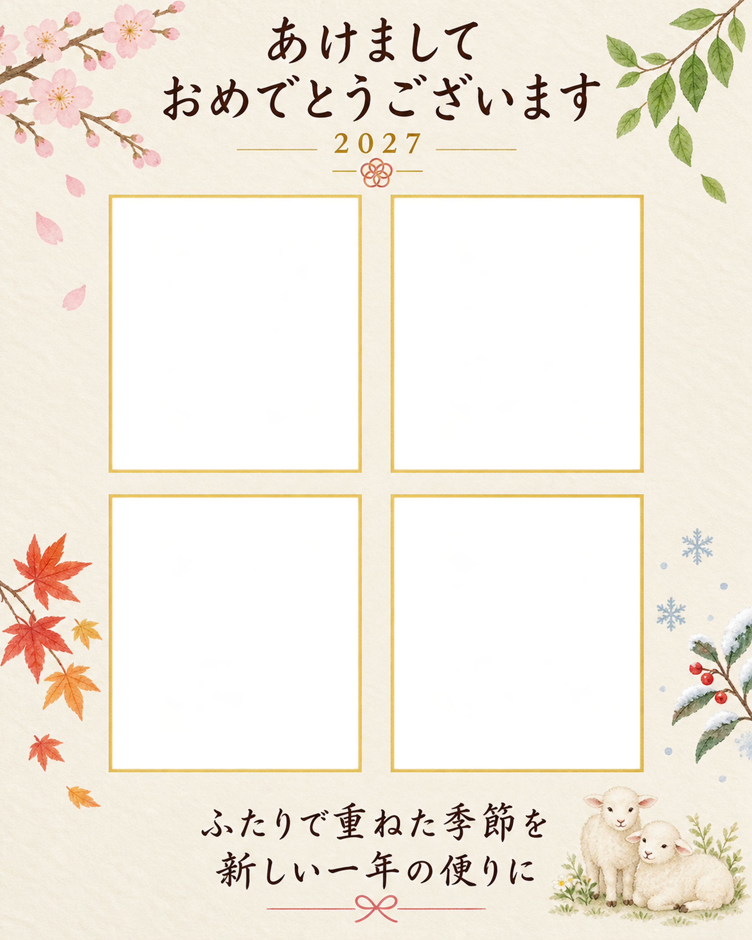 ふたりの春夏秋冬の写真年賀状｜大人の無料イラスト素材 98953に写真・文字を入れる