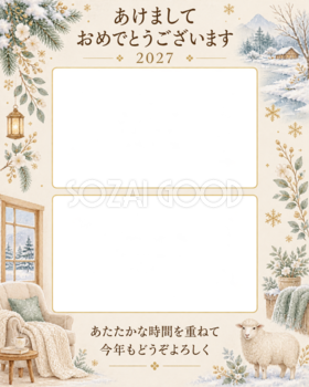 家で過ごす冬の時間の写真年賀状｜大人の無料イラスト素材 98967