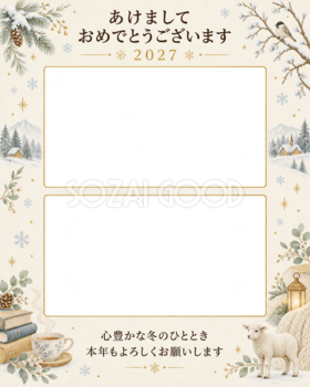 冬の読書とくつろぎの写真年賀状｜大人の無料イラスト素材 98969
