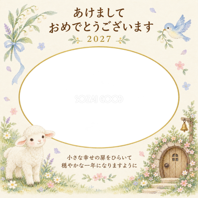 木の扉と小花