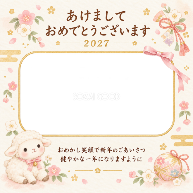 桃色のリボンと小さな羊