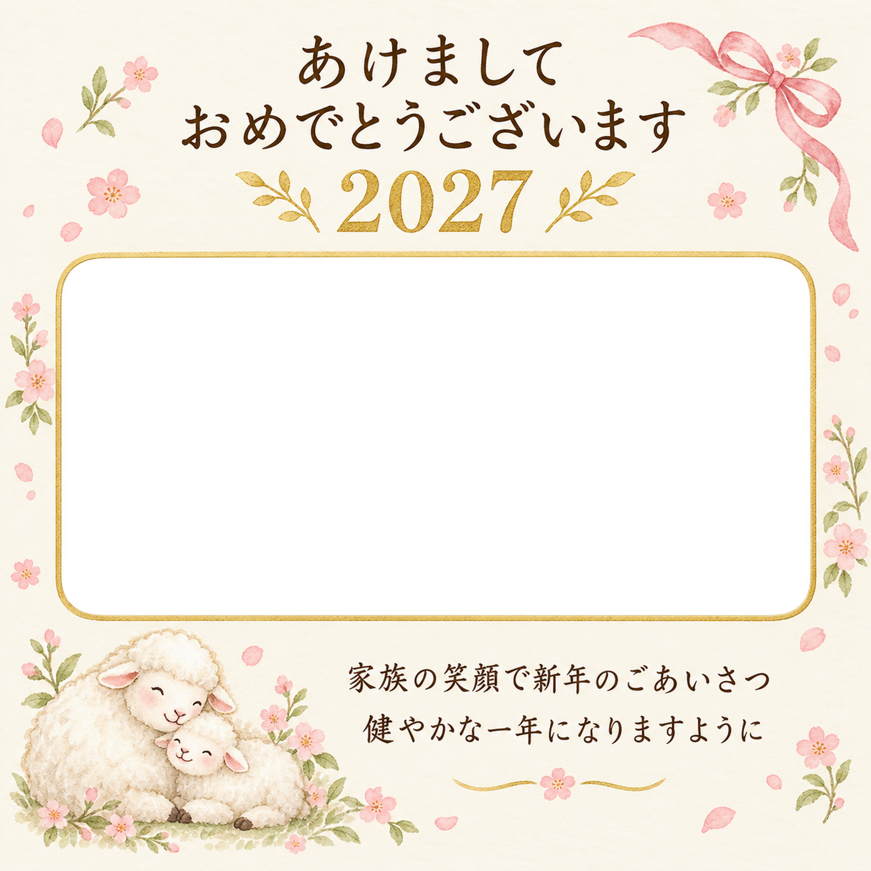 抱っこと寄り添う羊の写真年賀状｜赤ちゃんと家族の無料イラスト素材 99127に写真・文字を入れる