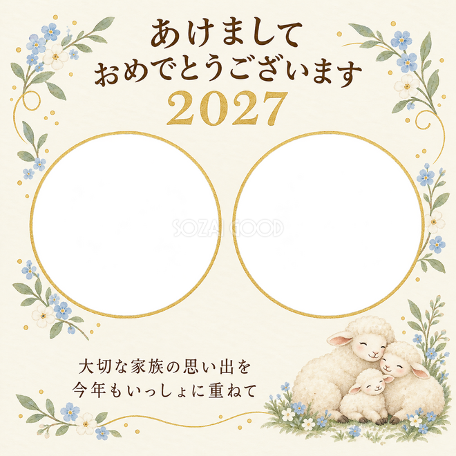 二つの丸窓と小花