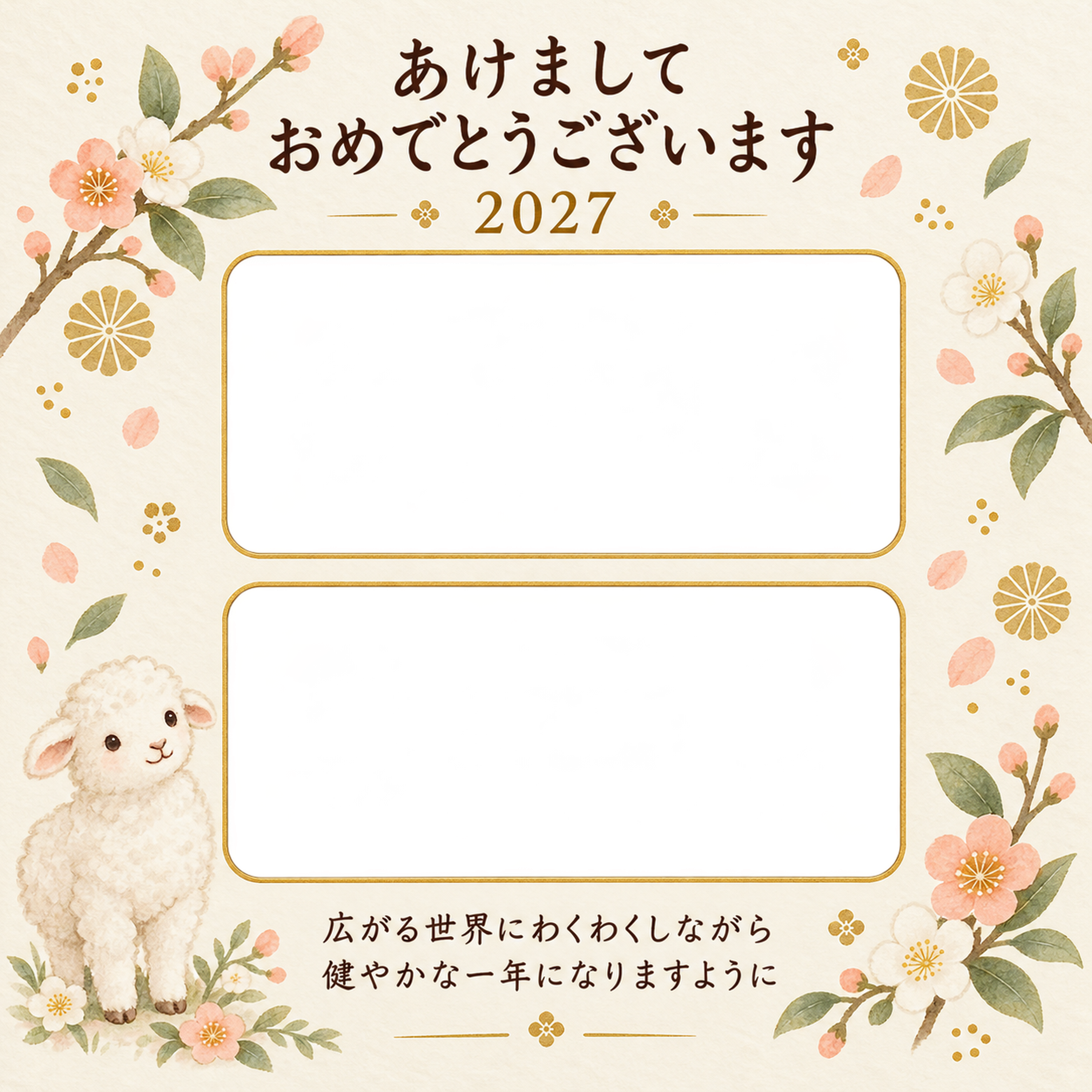 小花とはいはいの思い出の写真年賀状｜赤ちゃんの無料イラスト素材 99147に写真・文字を入れる