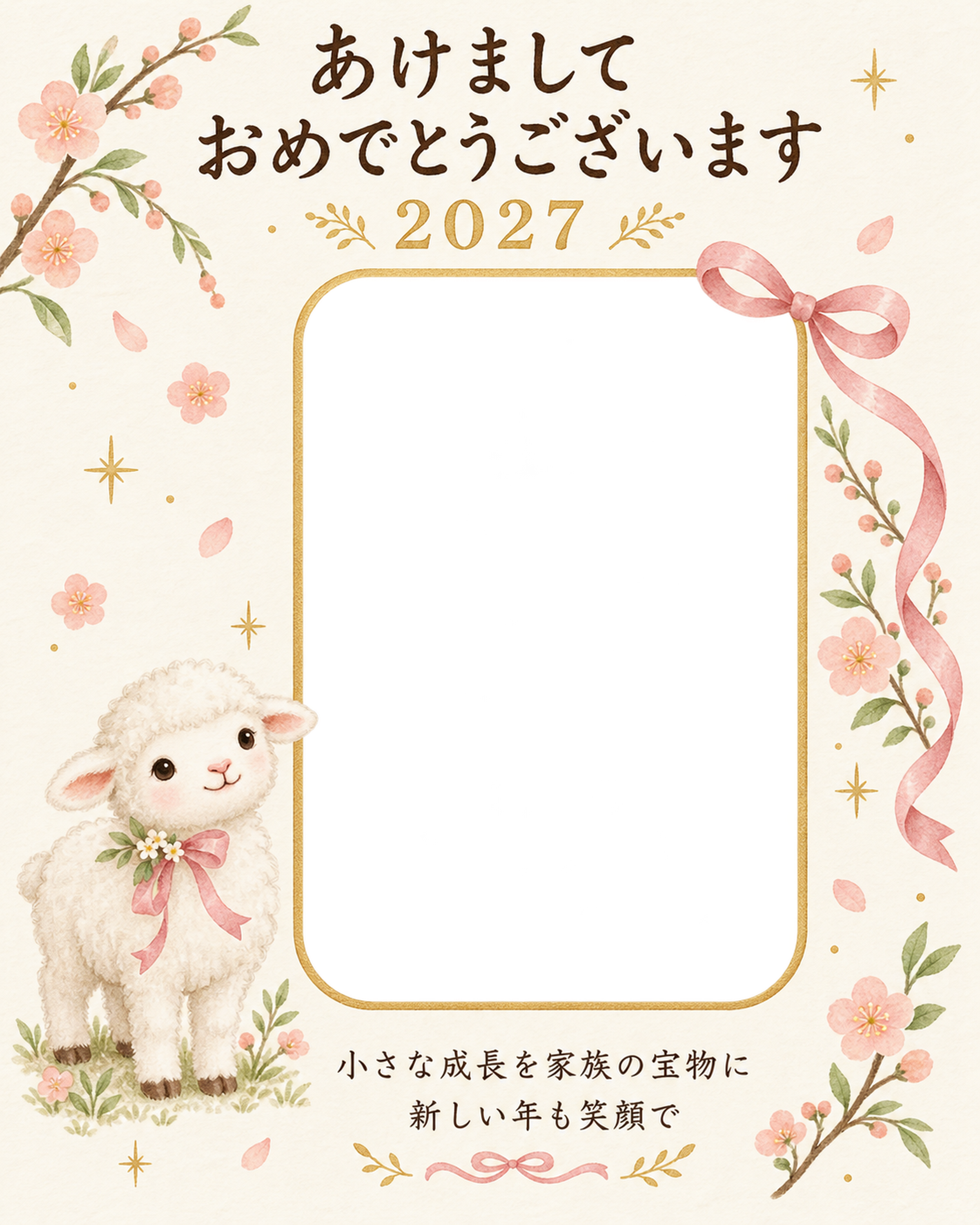 縦長の寝返り記念の写真年賀状｜赤ちゃんの無料イラスト素材 99148に写真・文字を入れる